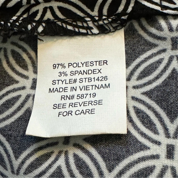 Notations 3X Shirt Top Black Geometric Button Up Tab Long Sleeve V Neck Stretch - Picture 7 of 8